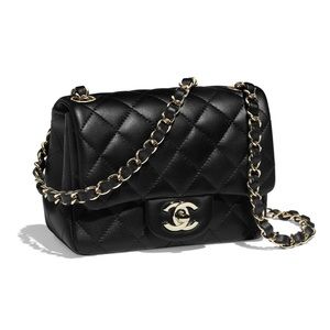 🎁CHANEL Black Mini square with flap bag (Lambskin)